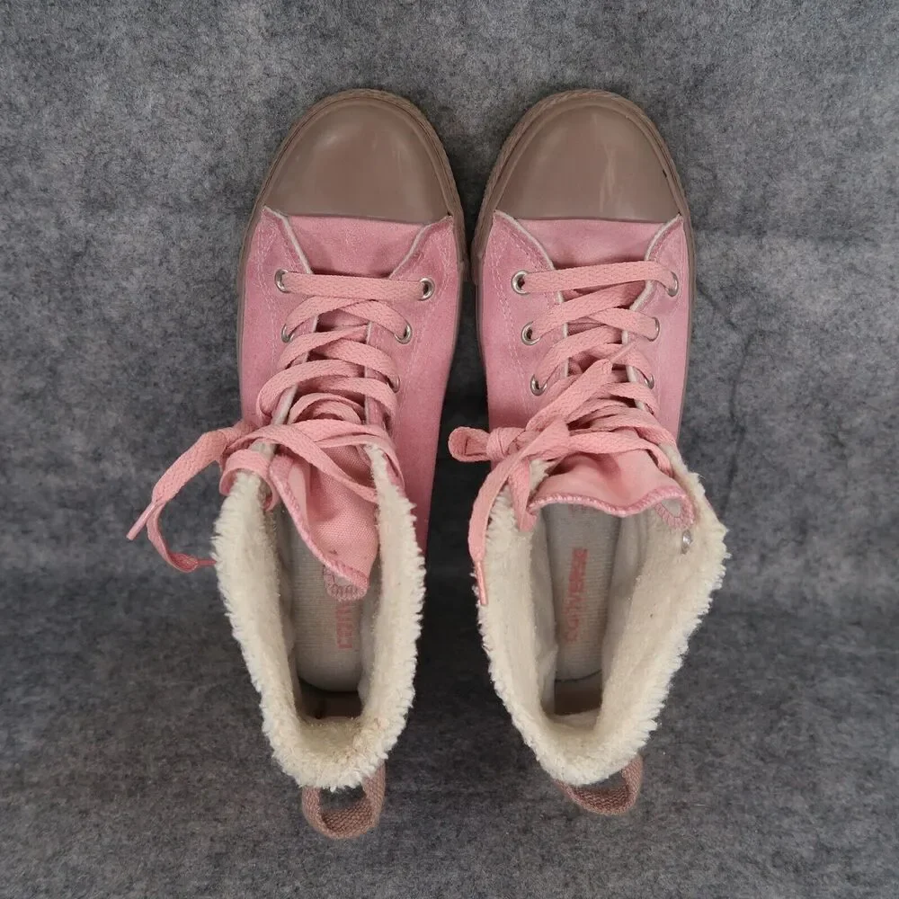 Converse Shoes Kids 6 Sneakers Chuck Taylor All Star Leather Faux Fur Pink Brown